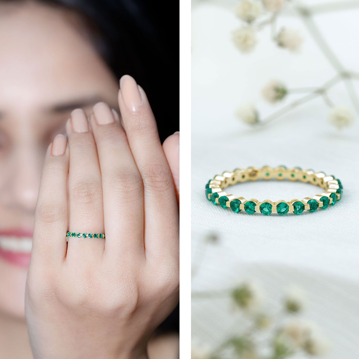 Certified Emerald Floating Eternity Band for Women