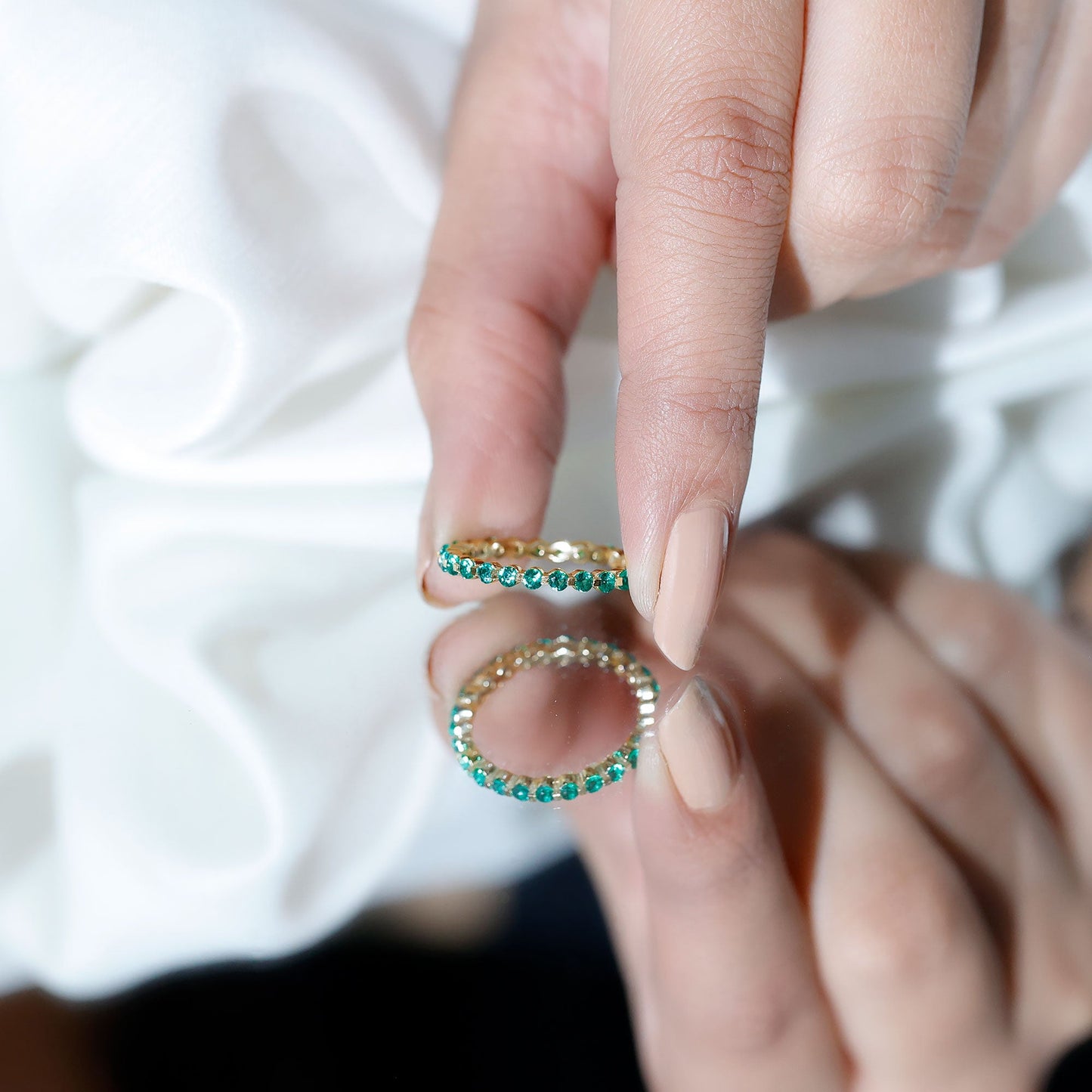Certified Emerald Floating Eternity Band for Women