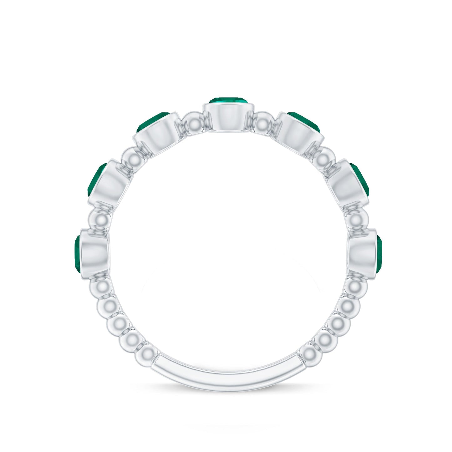 Bezel Set Lab Grown Emerald 7 Stone Half Eternity Ring with Certificate
