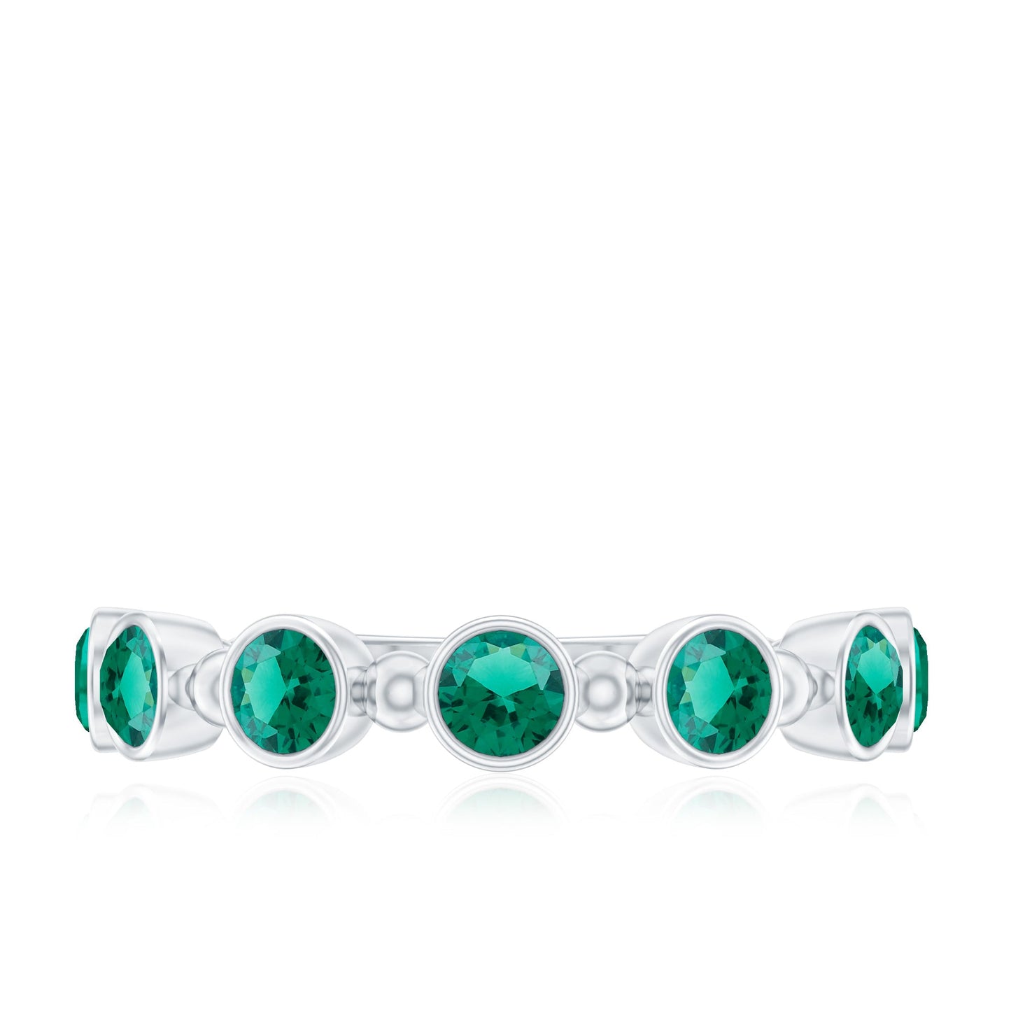 Bezel Set Lab Grown Emerald 7 Stone Half Eternity Ring with Certificate