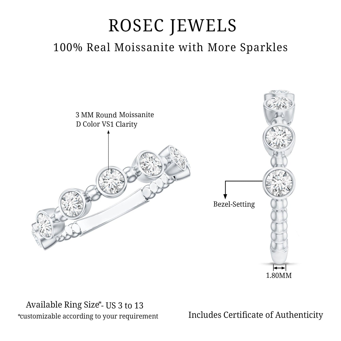 Bezel Set Moissanite Stackable Anniversary Band Ring