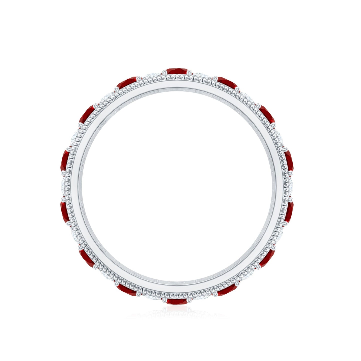 Round Cut Lab Created Ruby and Diamond Wedding Band