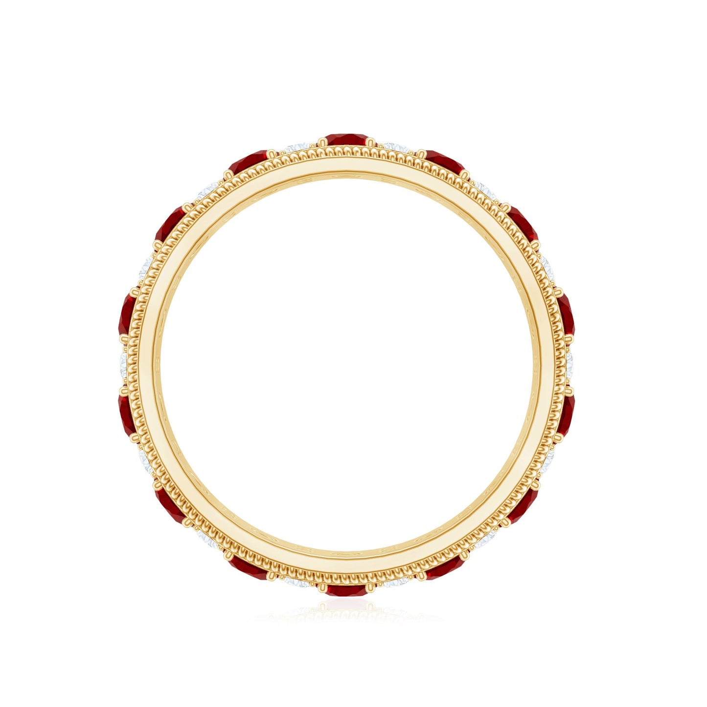 Round Cut Lab Created Ruby and Diamond Wedding Band
