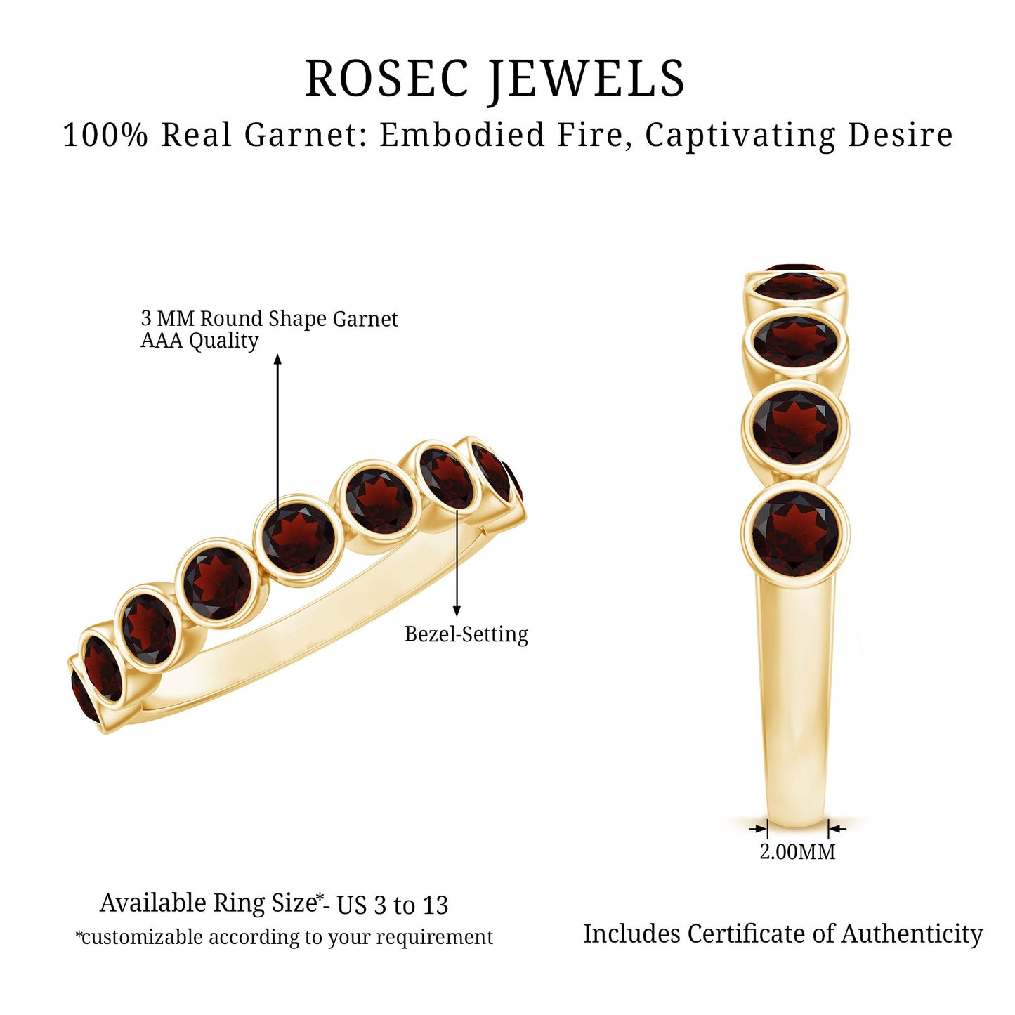 Certified Real Garnet Half Eternity Ring in Bezel Setting