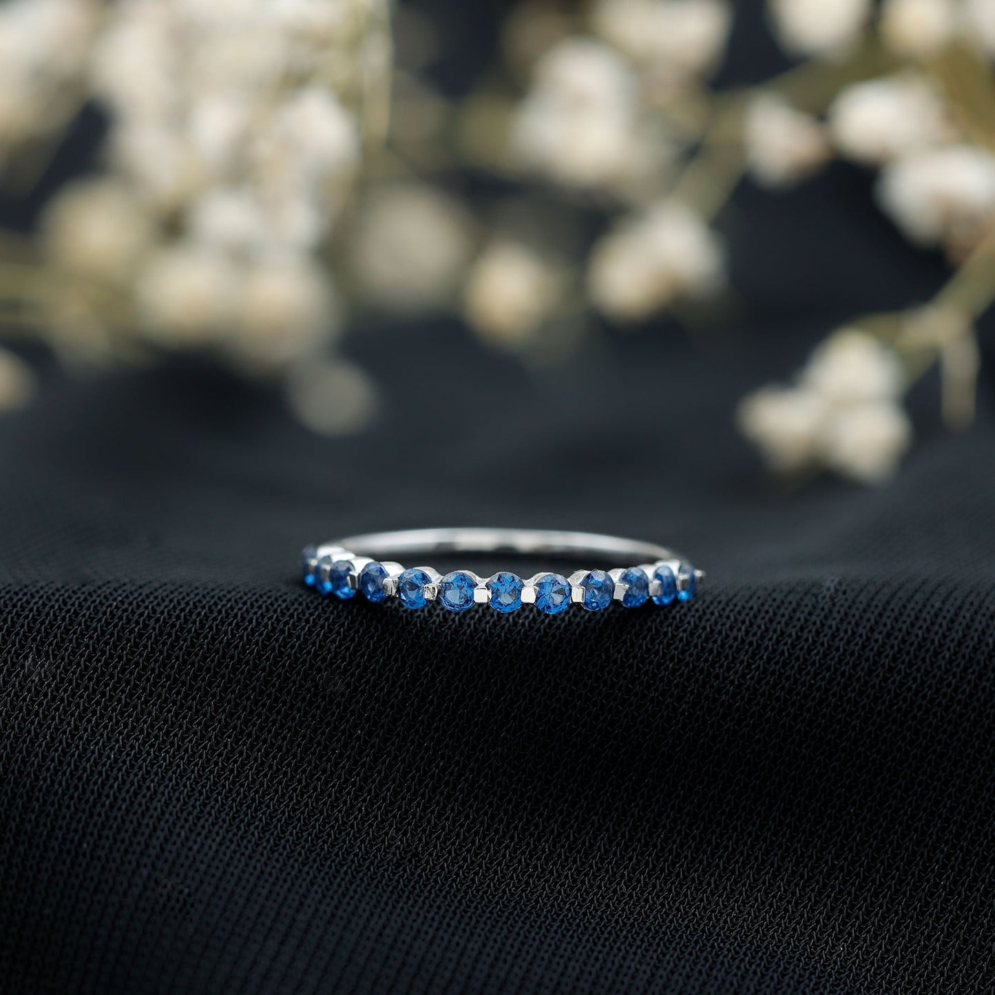 Certified Lab Grown Blue Sapphire Half Eternity Ring for Women