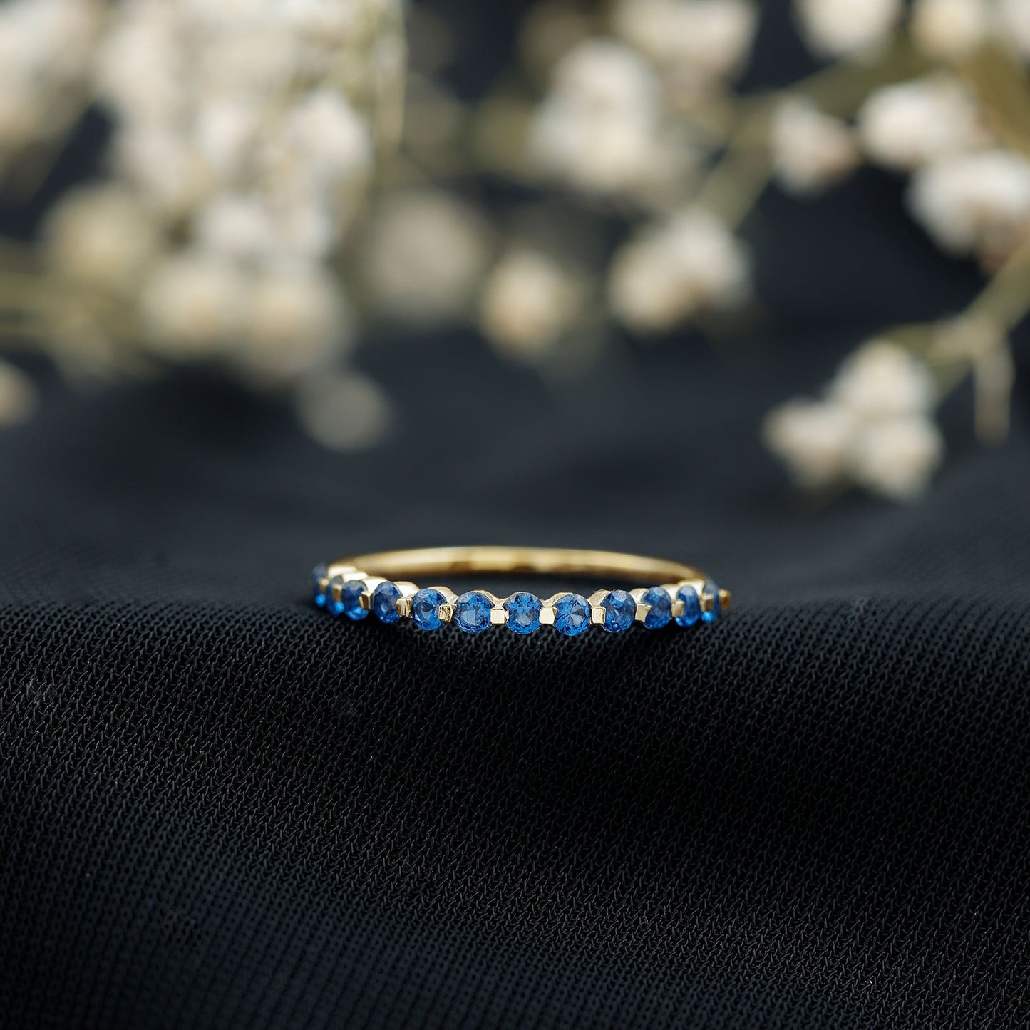 Certified Lab Grown Blue Sapphire Half Eternity Ring for Women