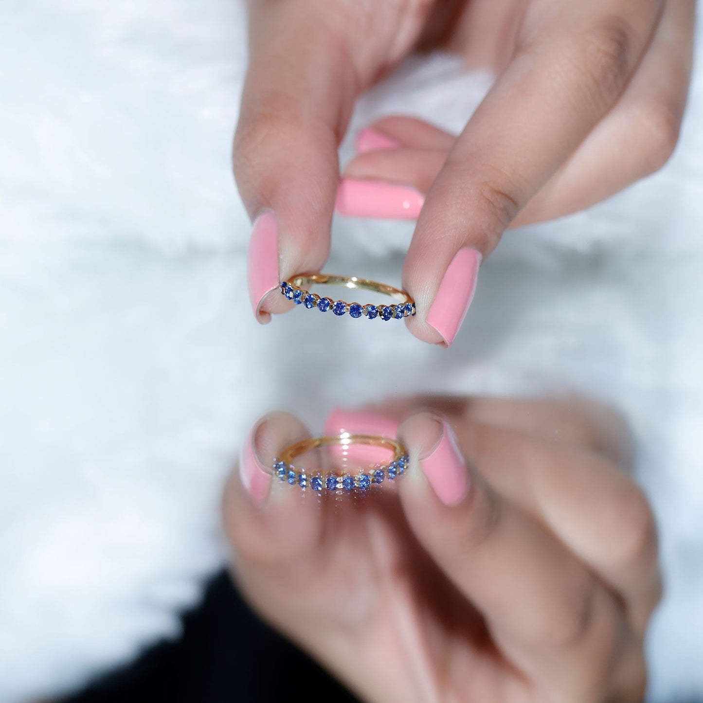 Certified Lab Grown Blue Sapphire Half Eternity Ring for Women