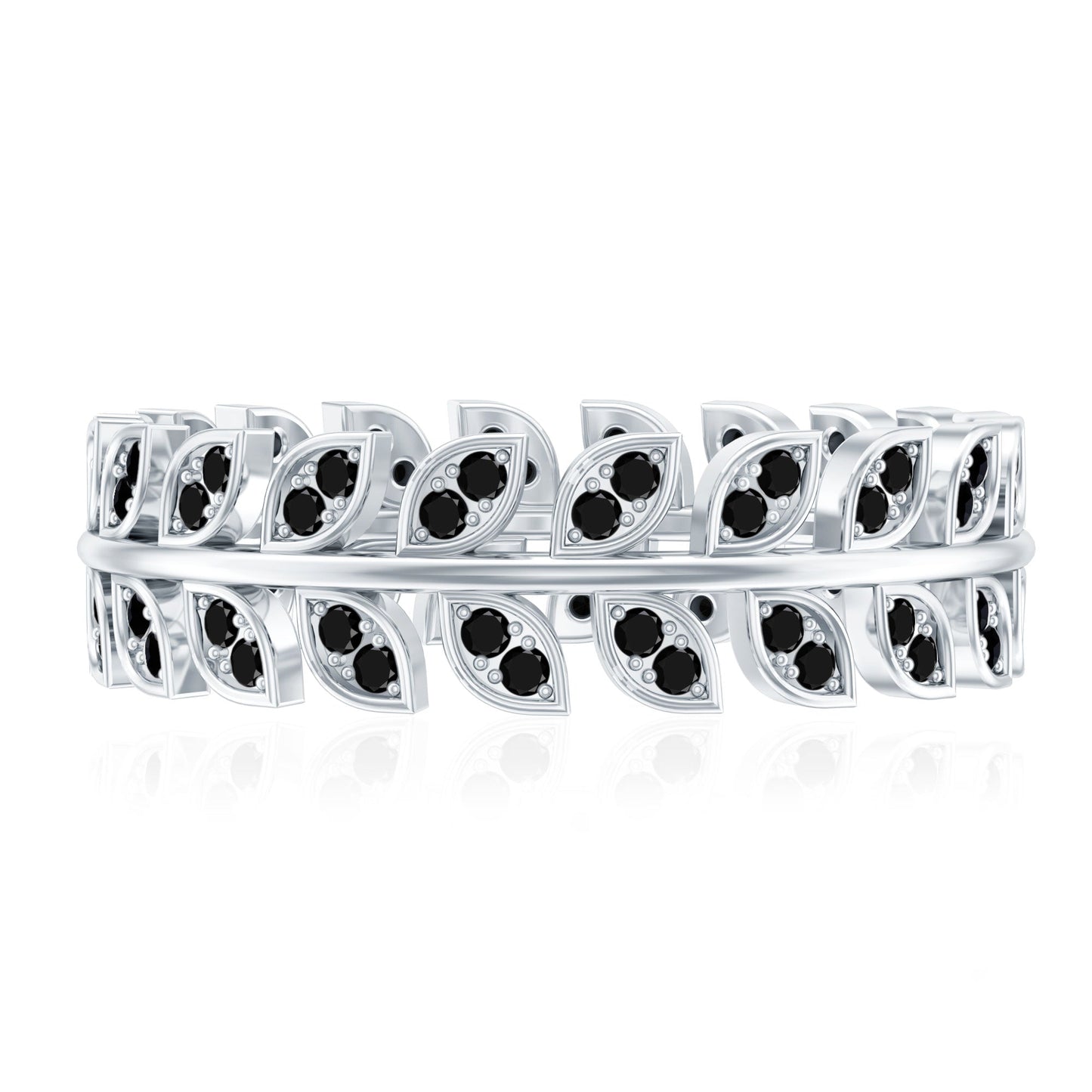 Real Black Onyx Leaf Wedding Band for Women