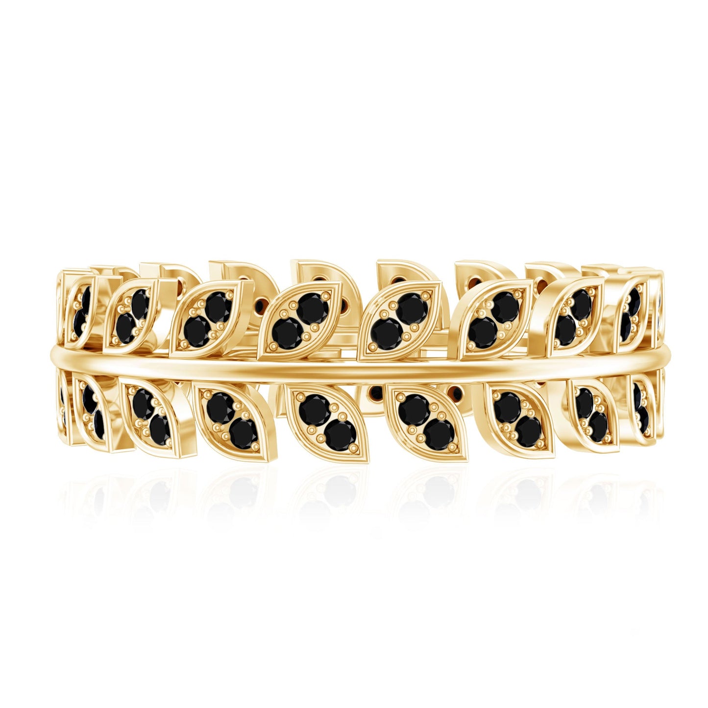 Real Black Onyx Leaf Wedding Band for Women