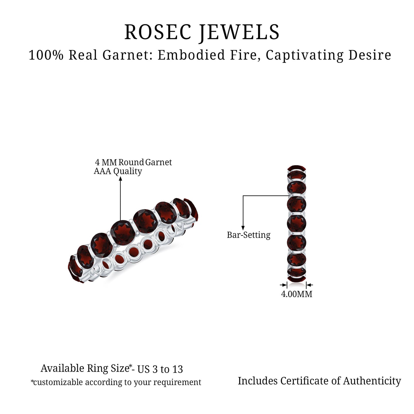 Natural Bar Set Garnet Eternity Ring for Anniversary