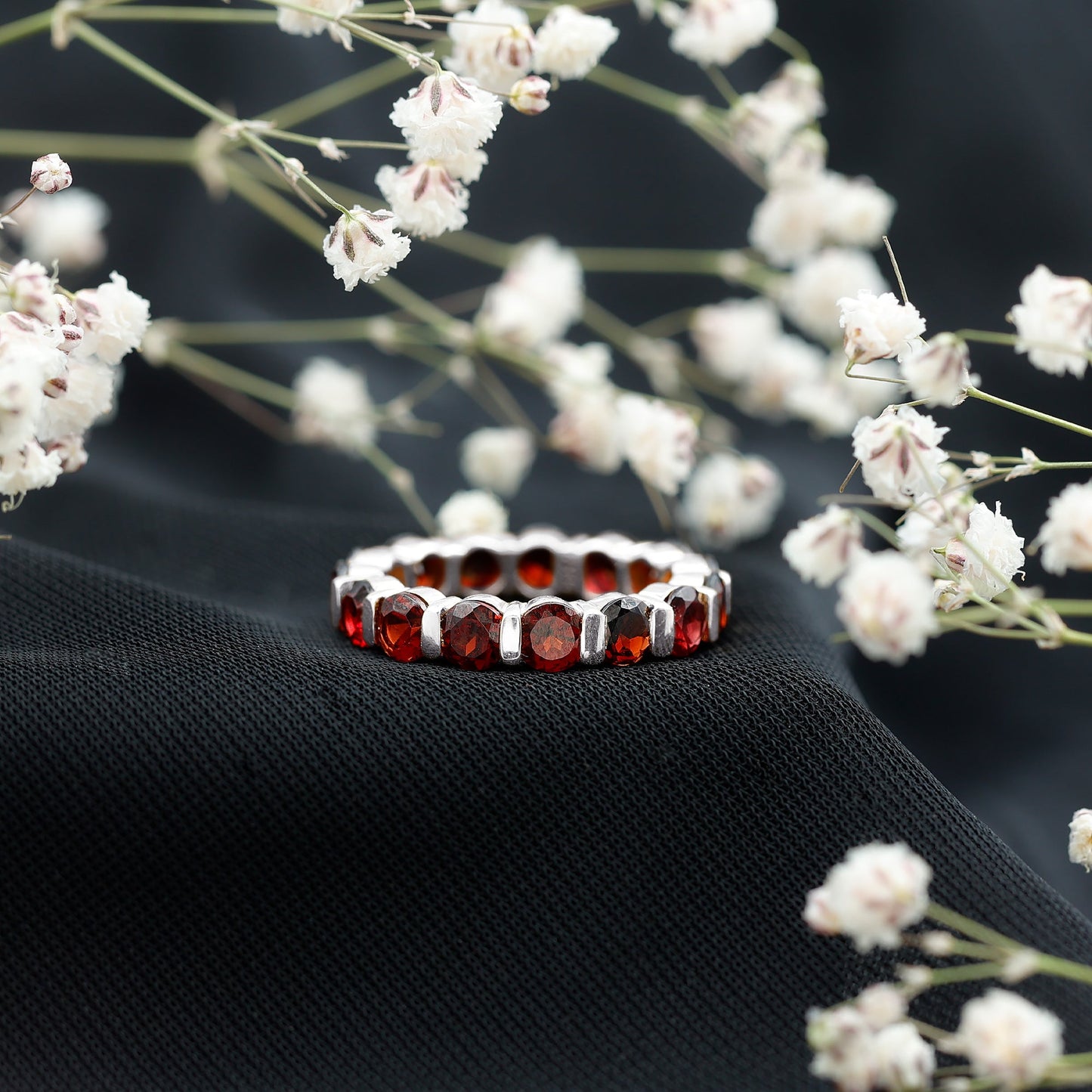 Natural Bar Set Garnet Eternity Ring for Anniversary