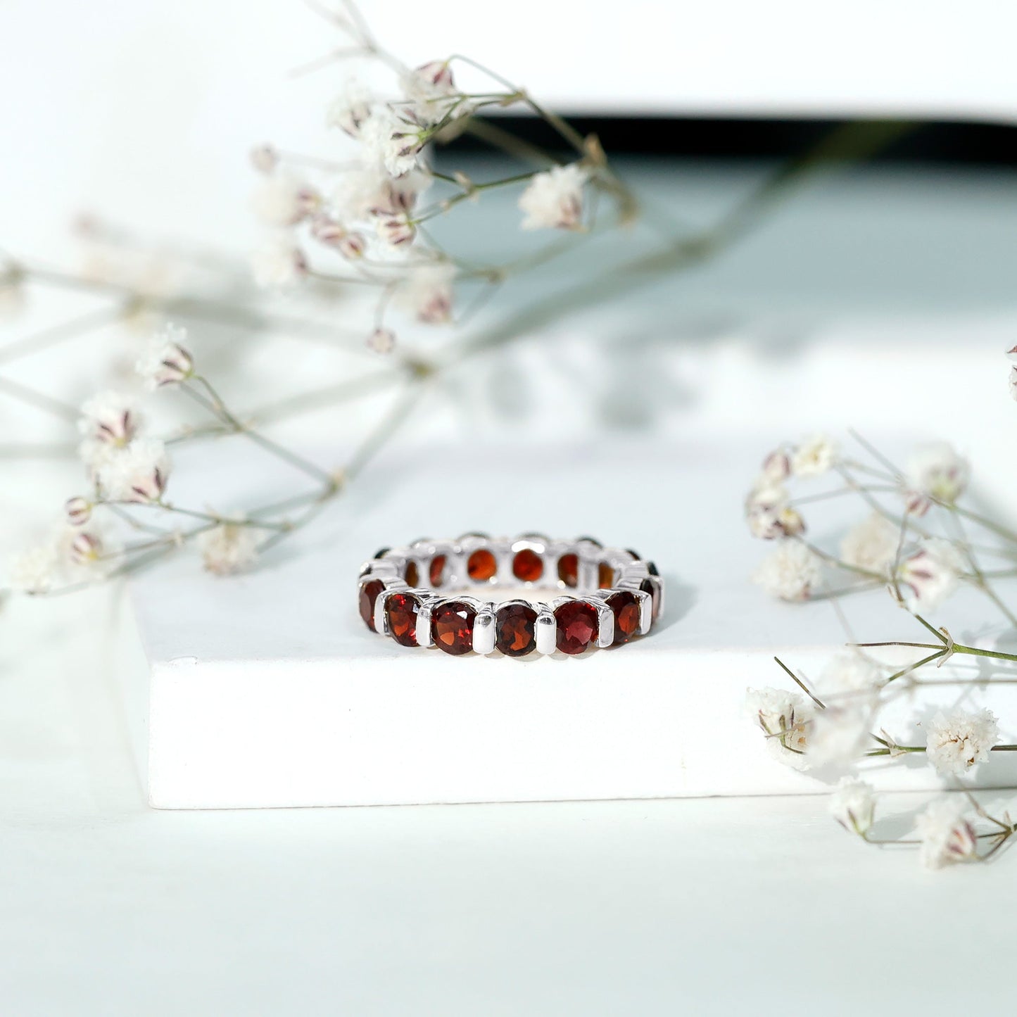 Natural Bar Set Garnet Eternity Ring for Anniversary
