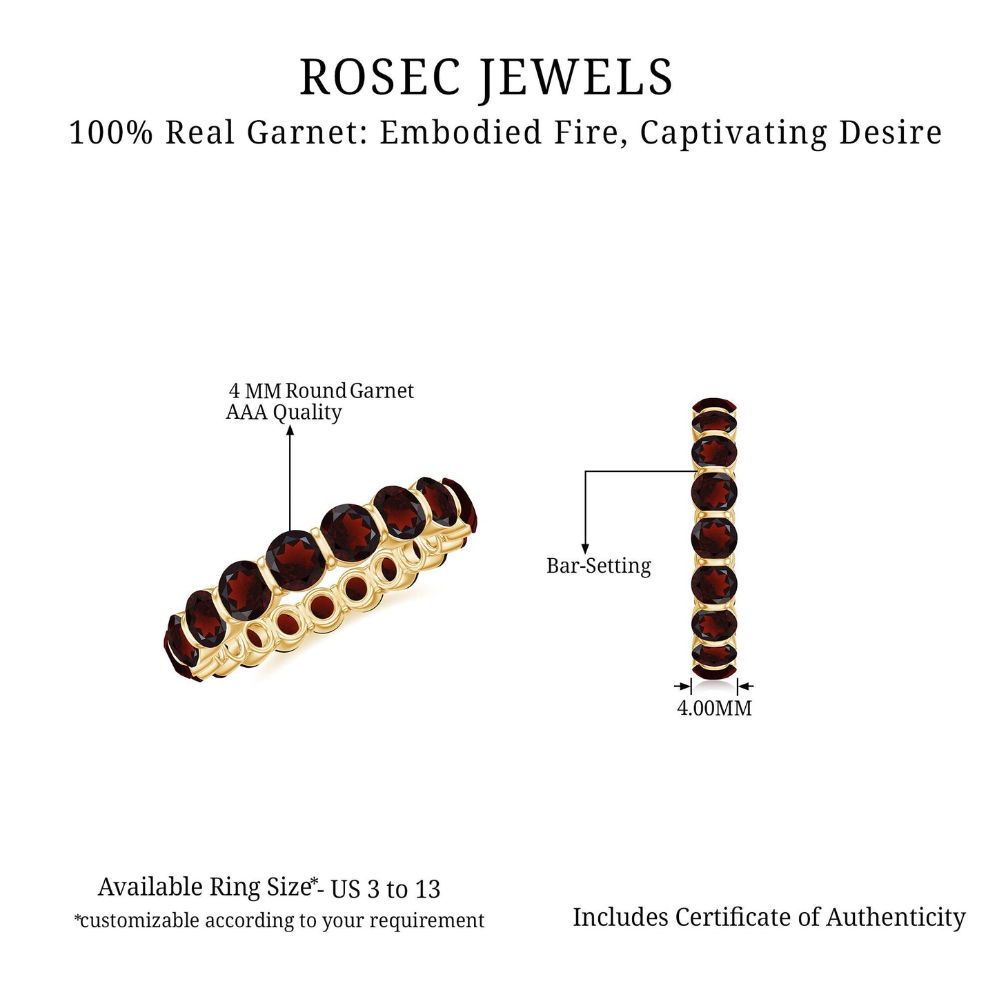 Natural Bar Set Garnet Eternity Ring for Anniversary