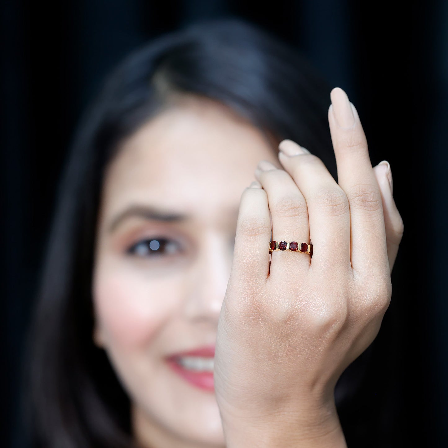 Natural Bar Set Garnet Eternity Ring for Anniversary