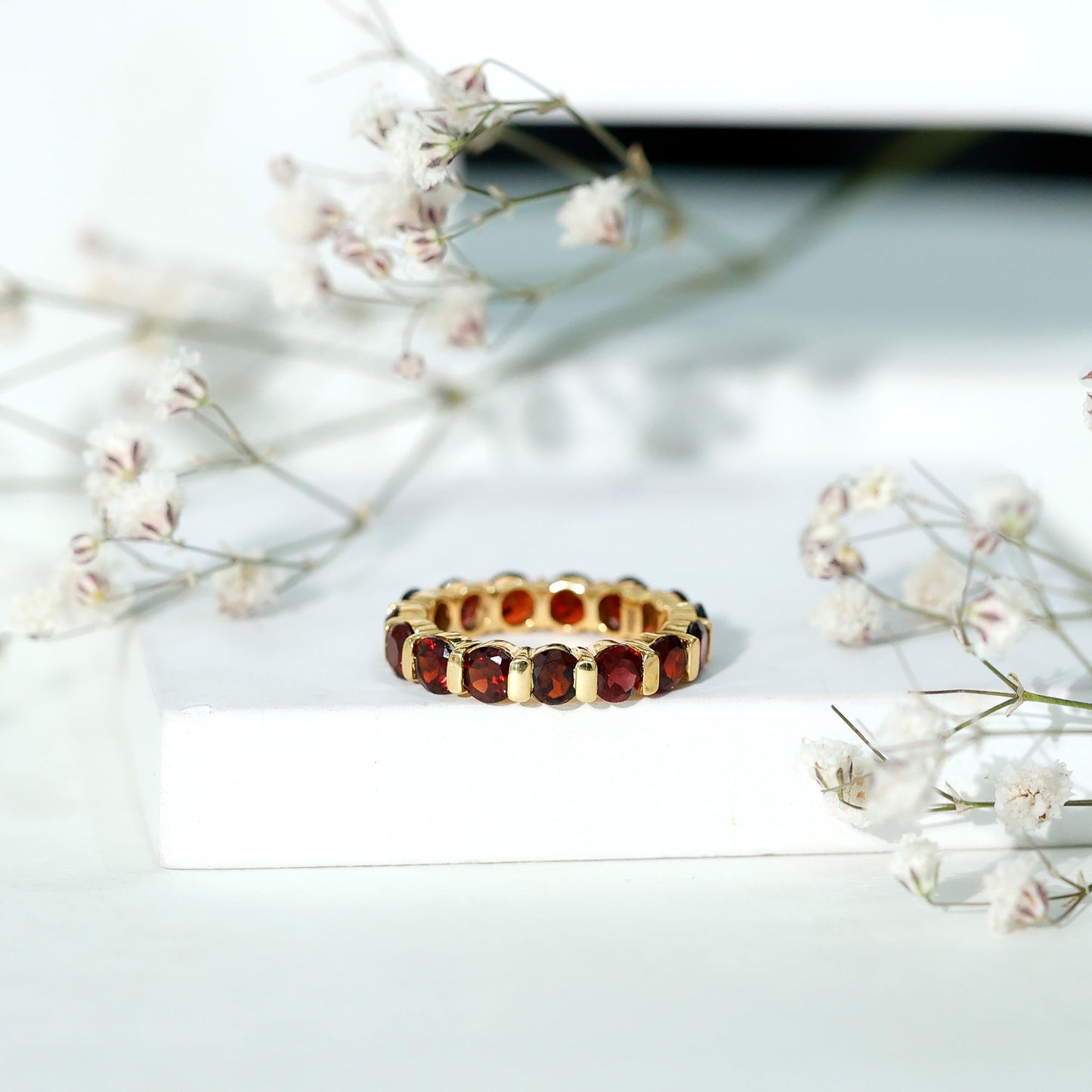 Natural Bar Set Garnet Eternity Ring for Anniversary