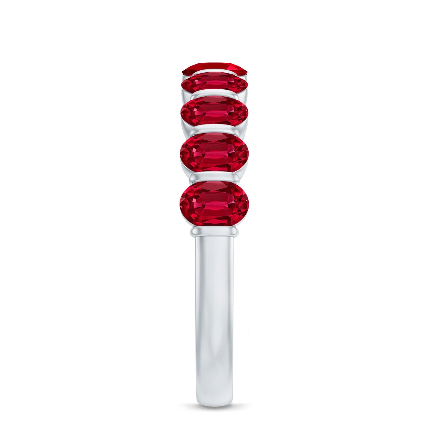 Oval Cut Created Ruby Half Eternity Ring in Bar Setting