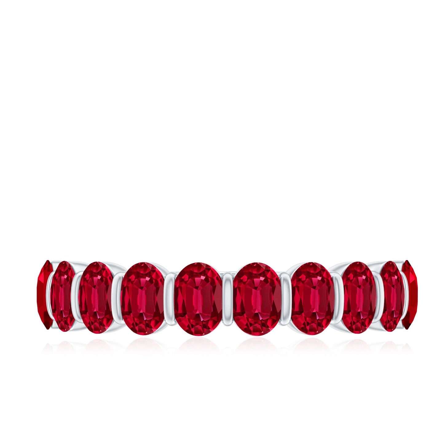 Oval Cut Created Ruby Half Eternity Ring in Bar Setting