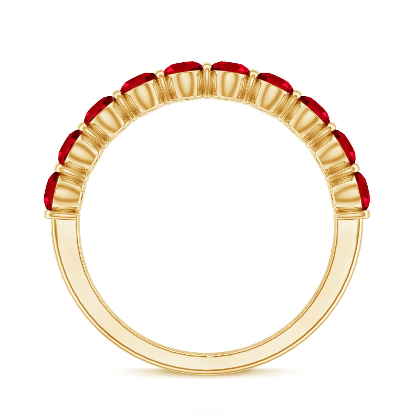 Oval Cut Created Ruby Half Eternity Ring in Bar Setting