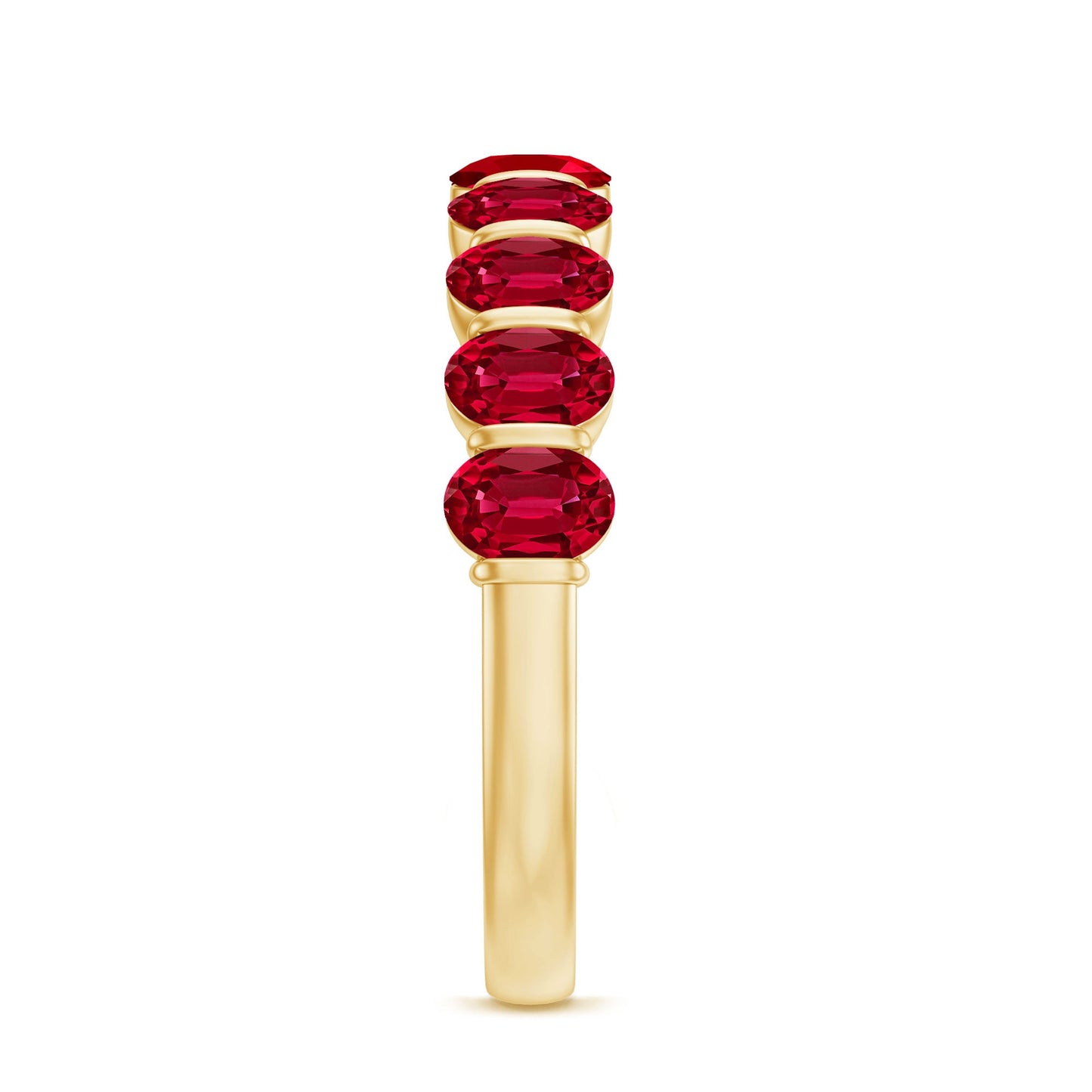 Oval Cut Created Ruby Half Eternity Ring in Bar Setting