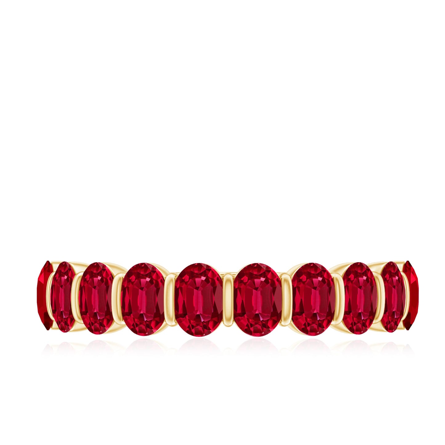 Oval Cut Created Ruby Half Eternity Ring in Bar Setting