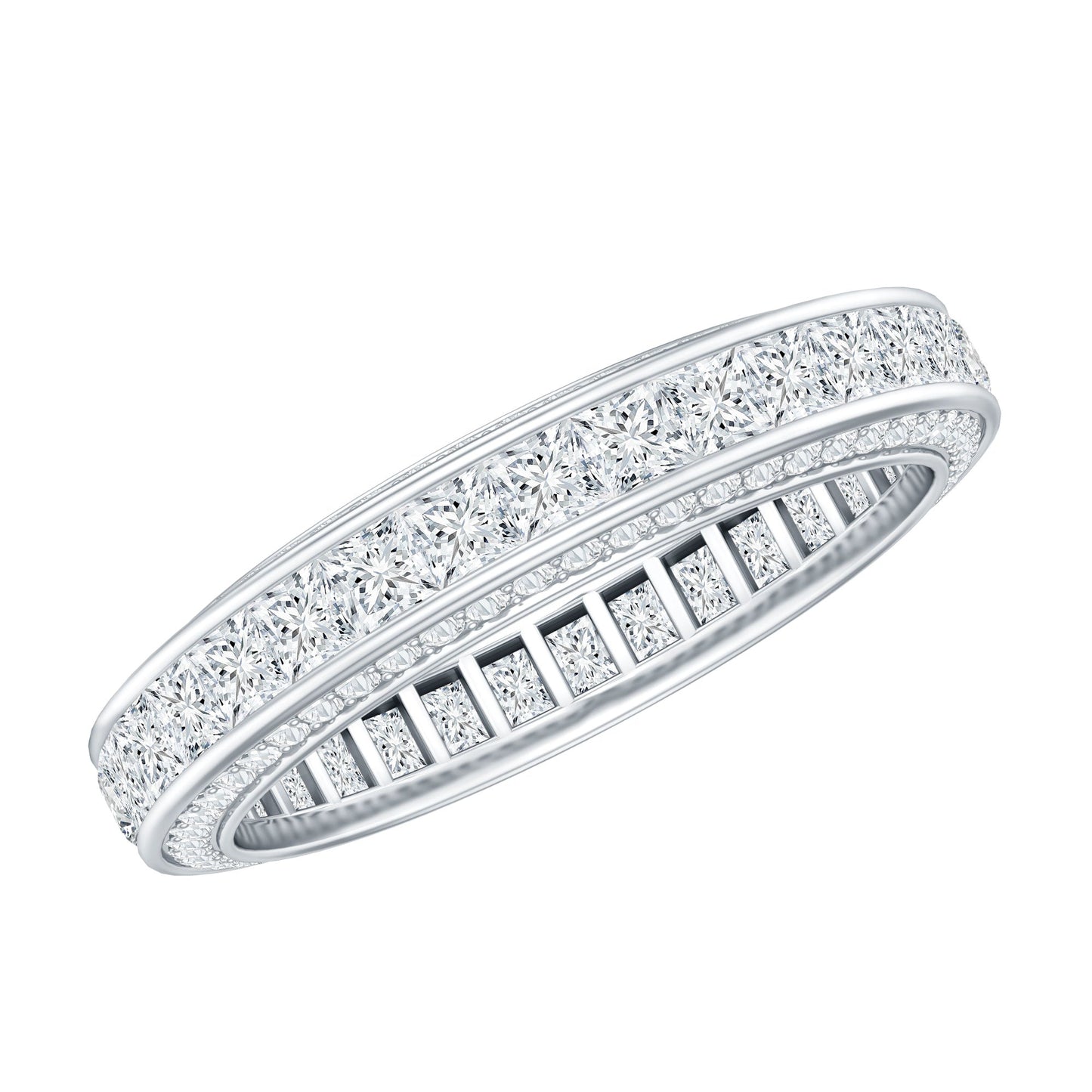 Channel Set Moissanite Princess Cut Wedding Band
