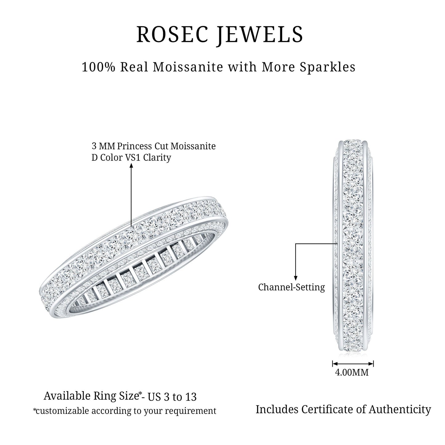 Channel Set Moissanite Princess Cut Wedding Band