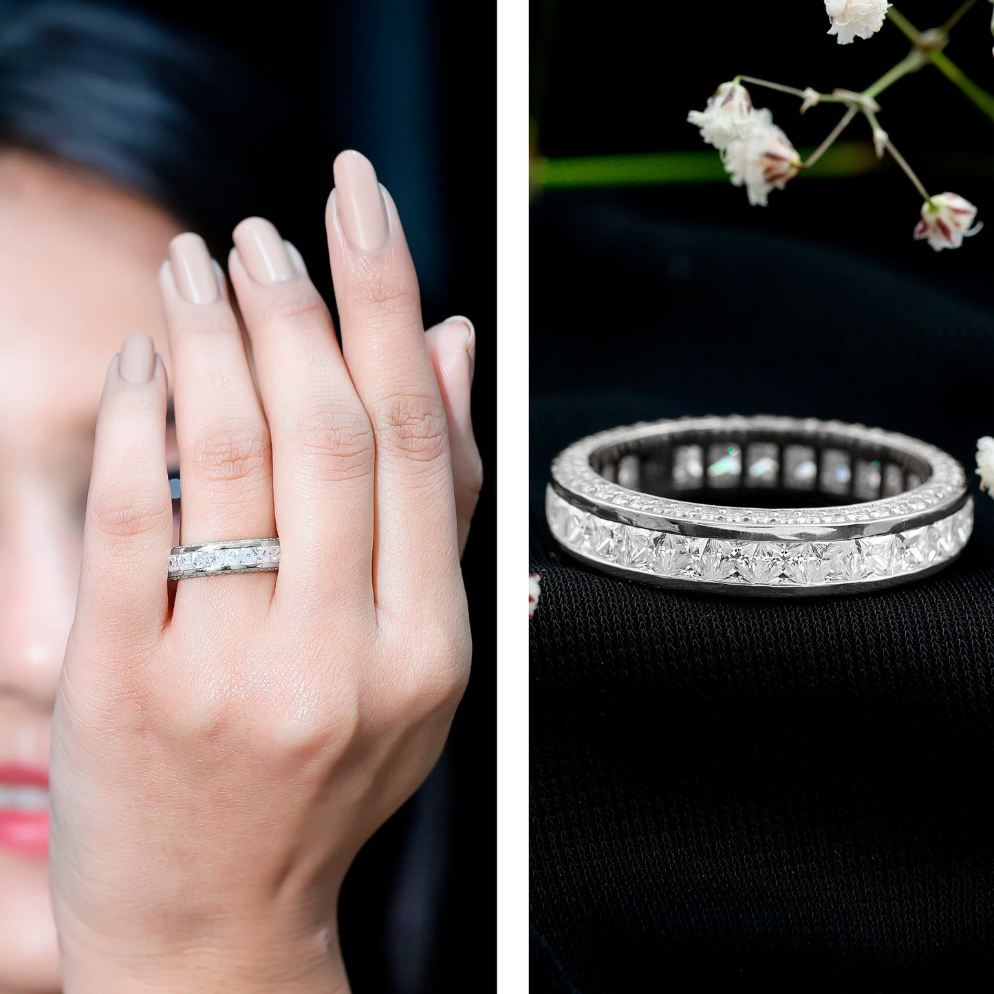 Channel Set Moissanite Princess Cut Wedding Band