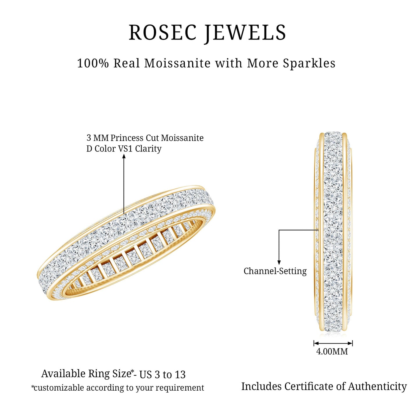 Channel Set Moissanite Princess Cut Wedding Band