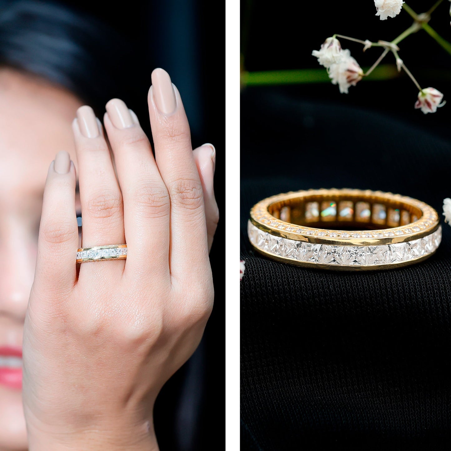 Channel Set Moissanite Princess Cut Wedding Band