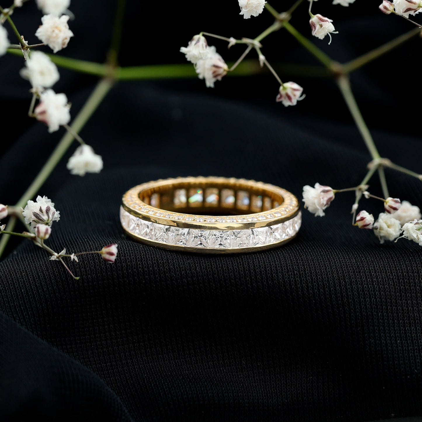 Channel Set Moissanite Princess Cut Wedding Band