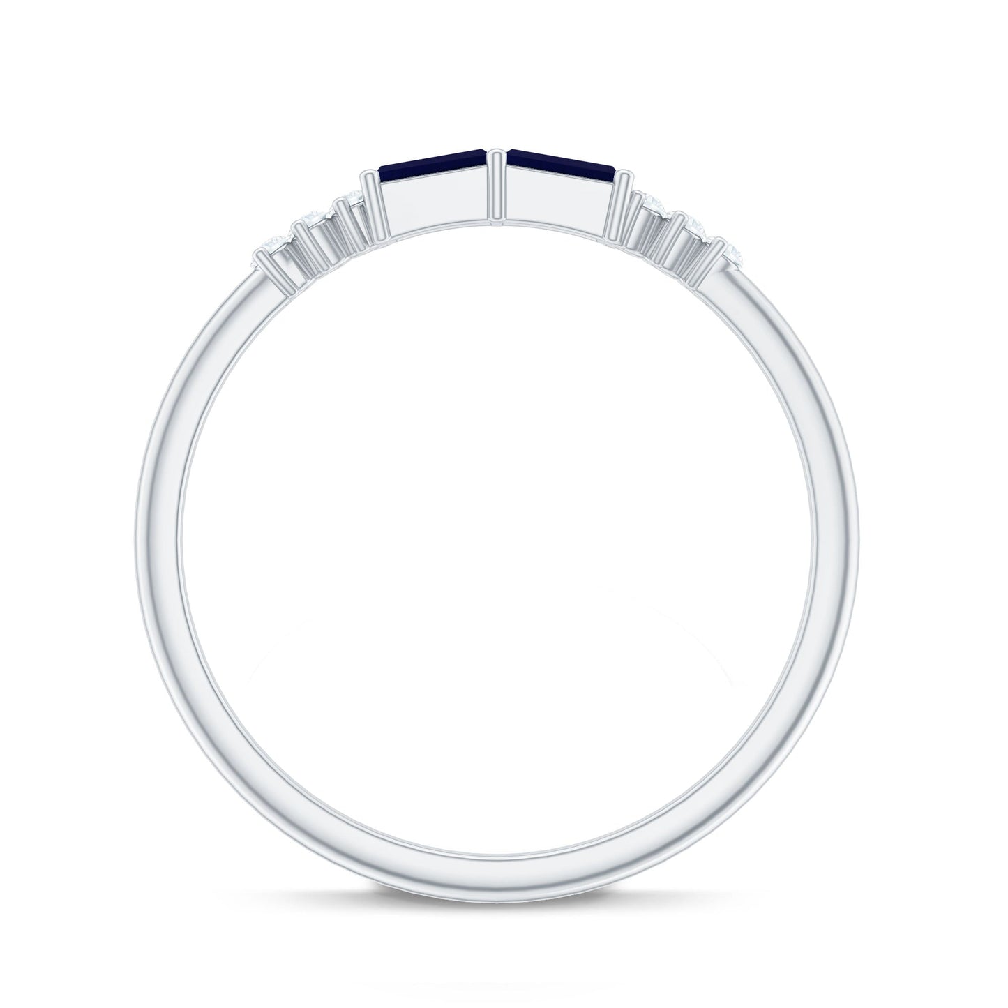 Natural Baguette Shape Blue Sapphire Promise Ring with Diamond