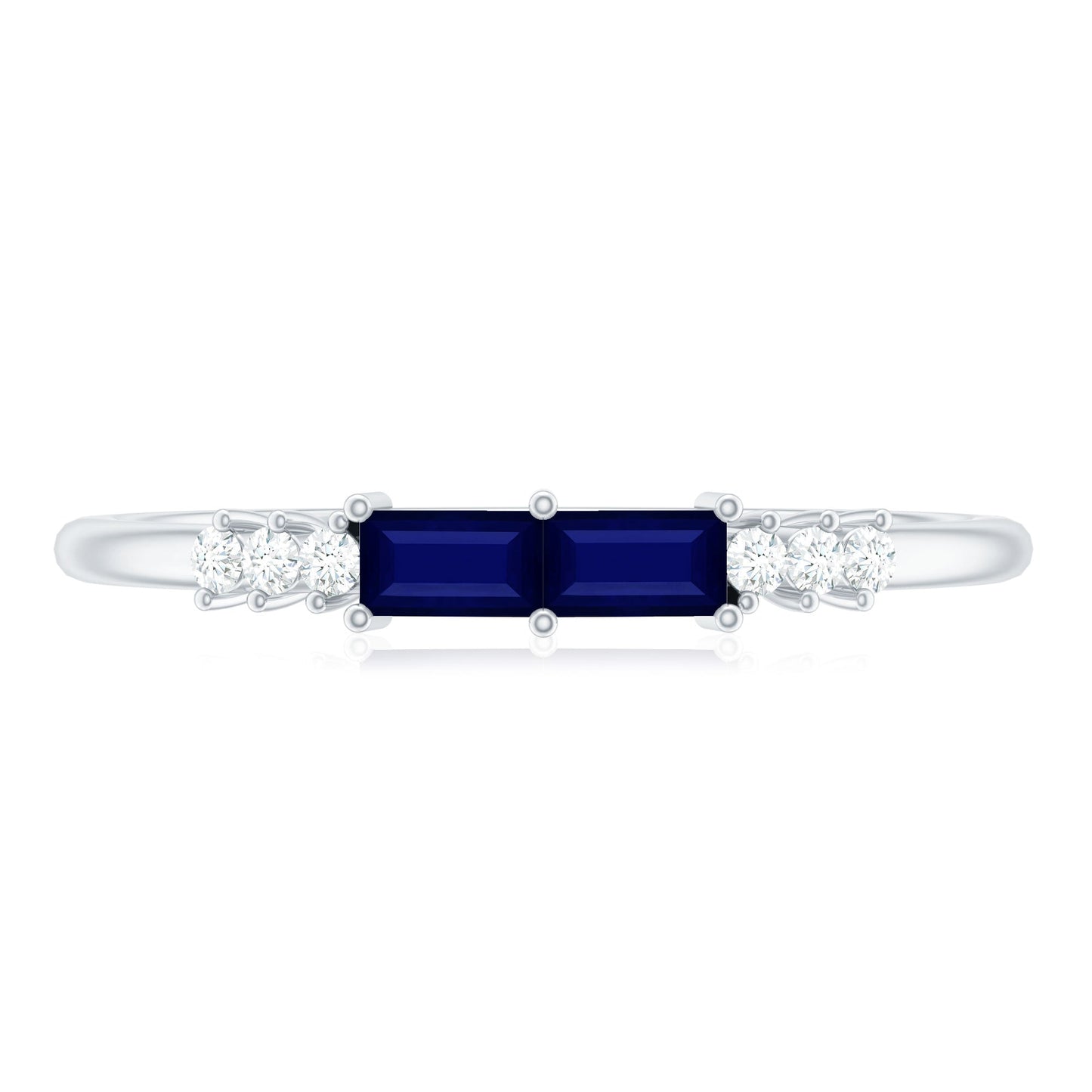 Natural Baguette Shape Blue Sapphire Promise Ring with Diamond