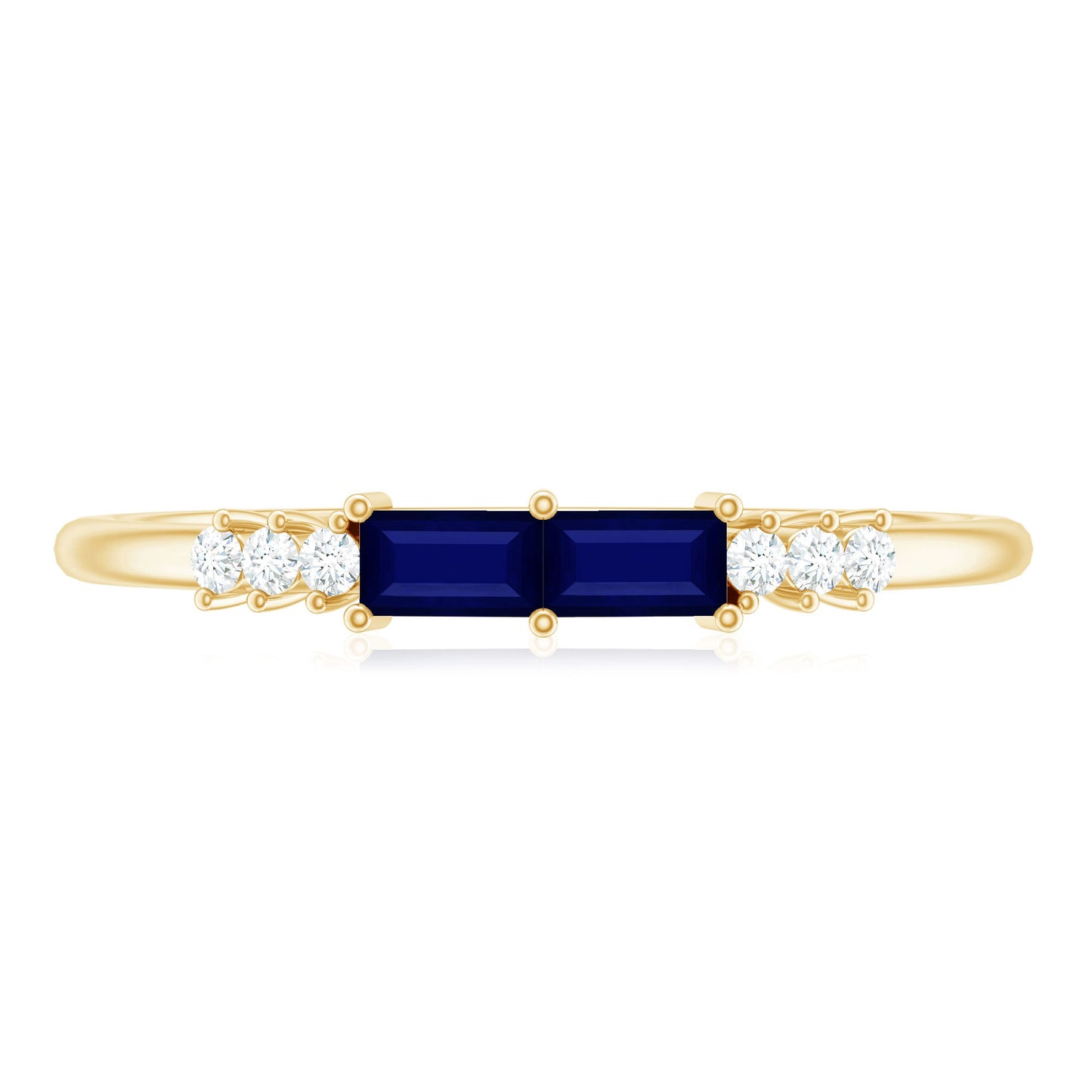 Natural Baguette Shape Blue Sapphire Promise Ring with Diamond