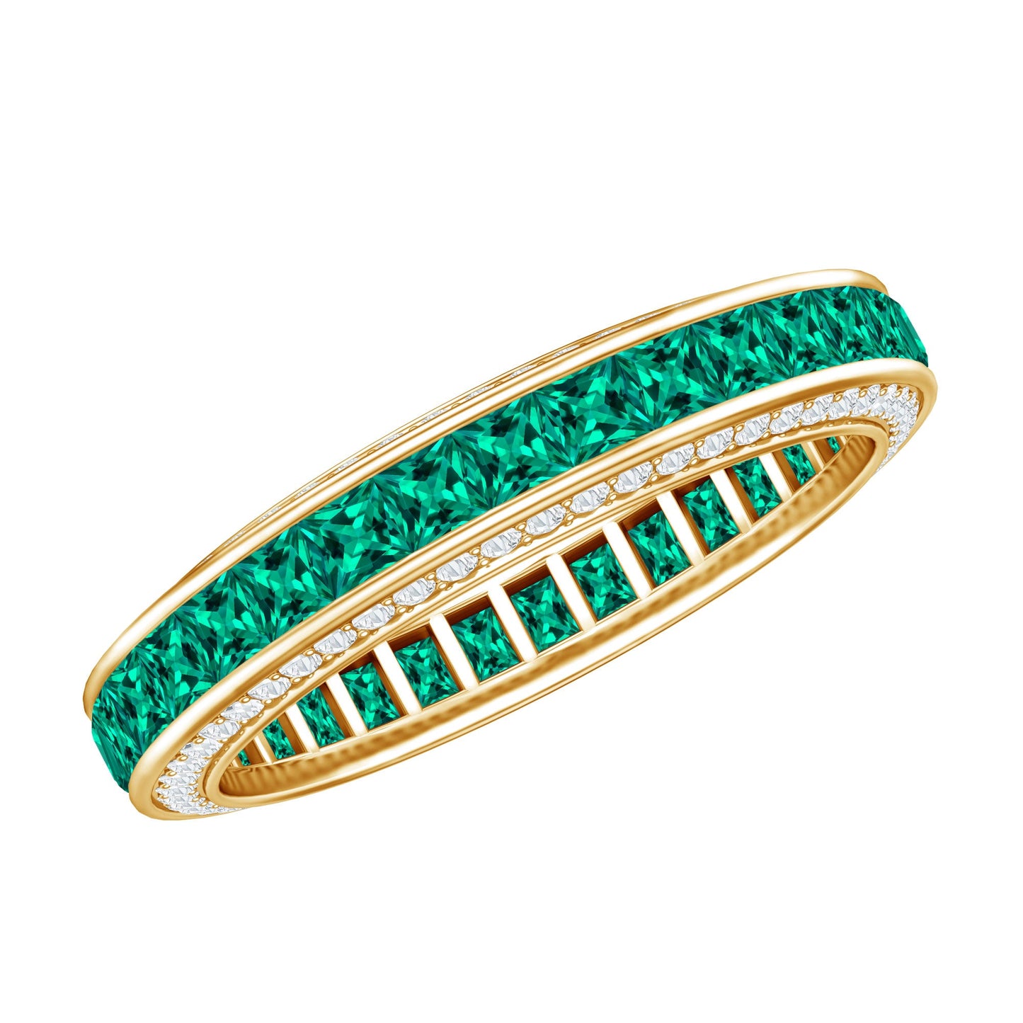 Certified Princess Cut Lab Grown Emerald Eternity Wedding Band in Channel Setting