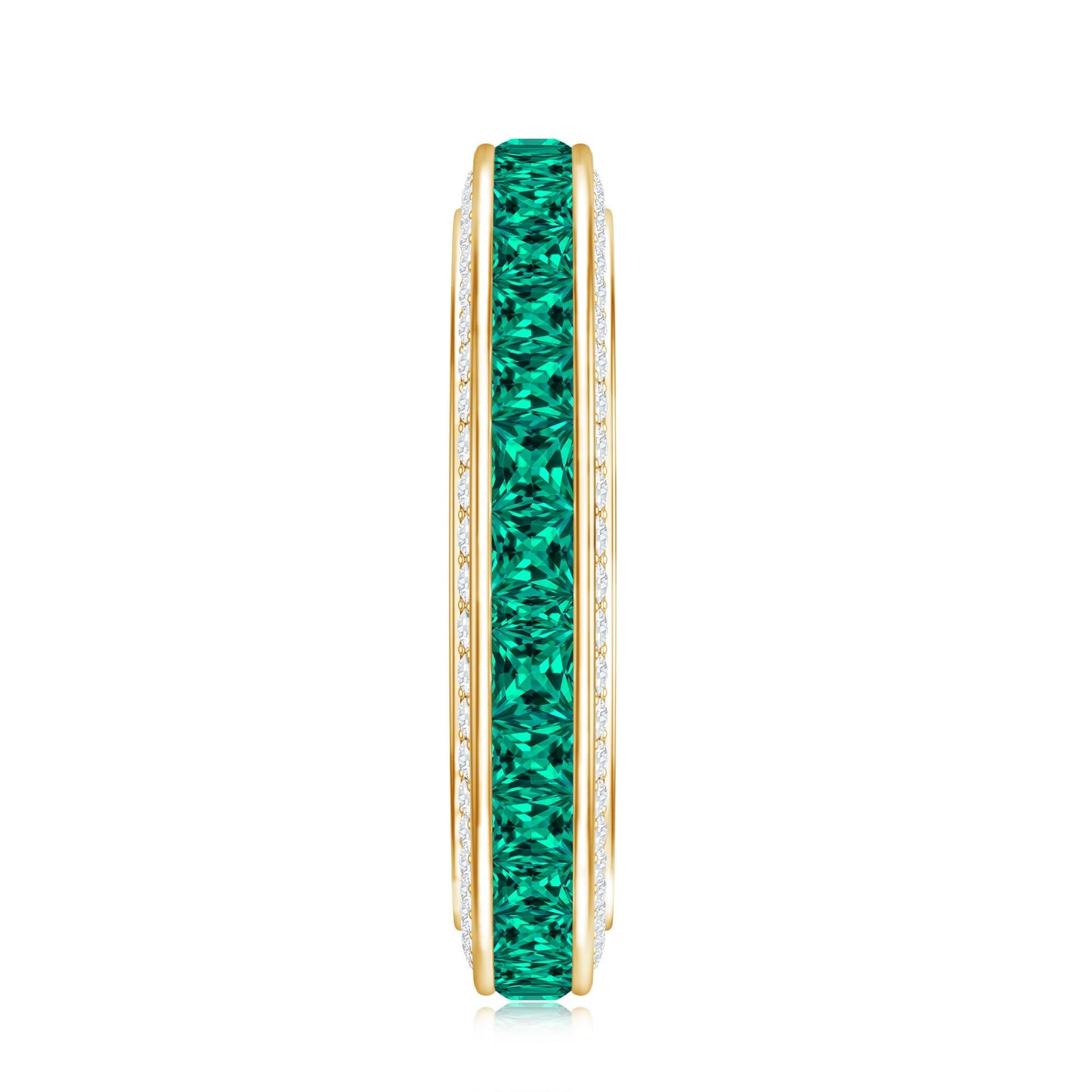 Certified Princess Cut Lab Grown Emerald Eternity Wedding Band in Channel Setting