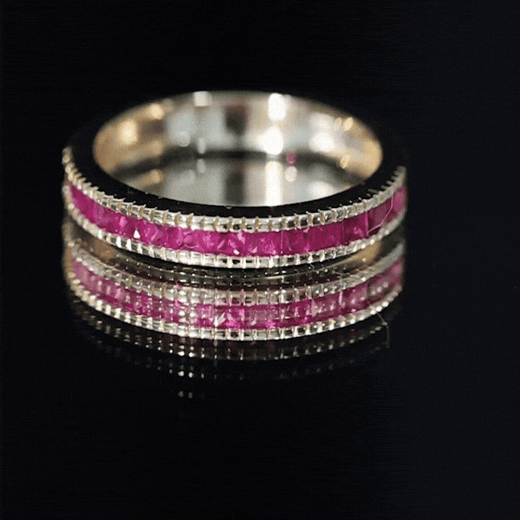 Natural Princess Cut Ruby Half Eternity Ring in Channel Set