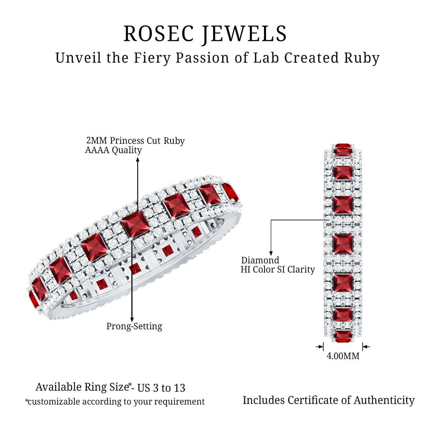 Princess Cut Lab Created Ruby Wedding Band with Diamonds