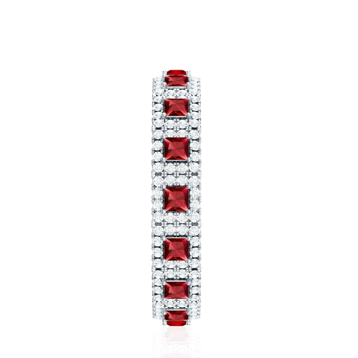 Princess Cut Lab Created Ruby Wedding Band with Diamonds