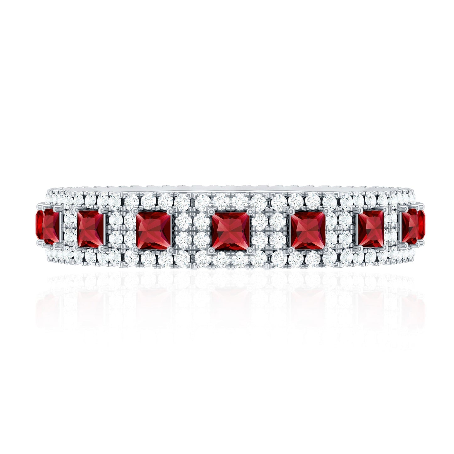 Princess Cut Lab Created Ruby Wedding Band with Diamonds