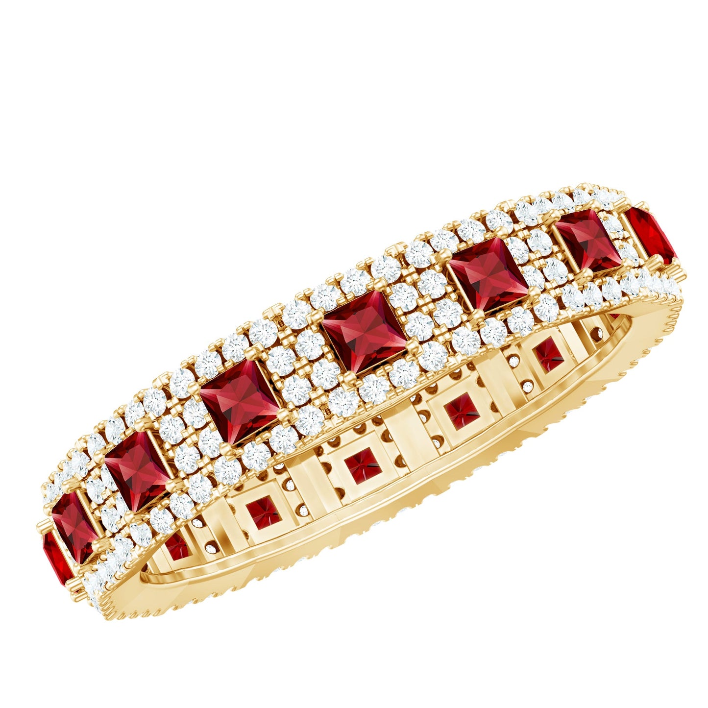 Princess Cut Lab Created Ruby Wedding Band with Diamonds