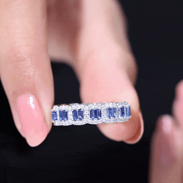 Certified Lab Grown Blue Sapphire Eternity Wedding Band with Diamond