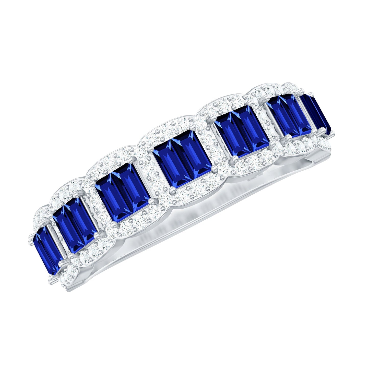 Certified Lab Grown Blue Sapphire Eternity Wedding Band with Diamond