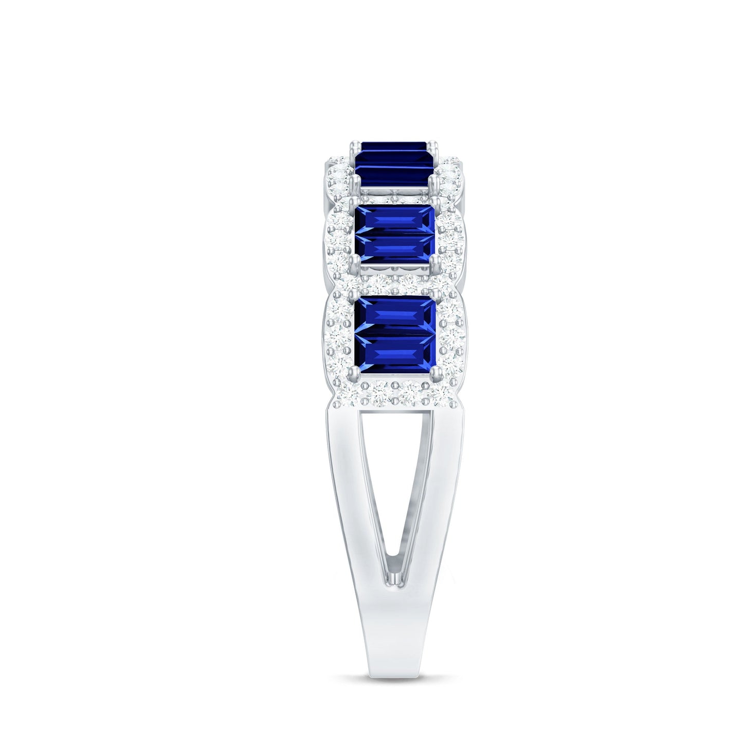 Certified Lab Grown Blue Sapphire Eternity Wedding Band with Diamond