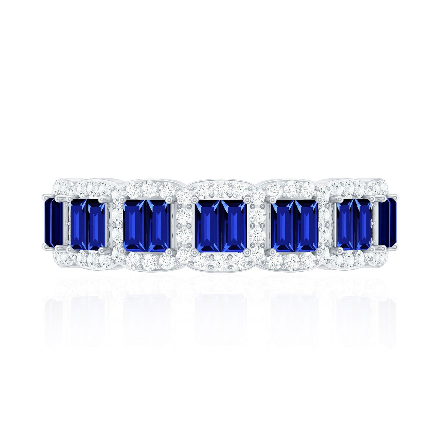 Certified Lab Grown Blue Sapphire Eternity Wedding Band with Diamond