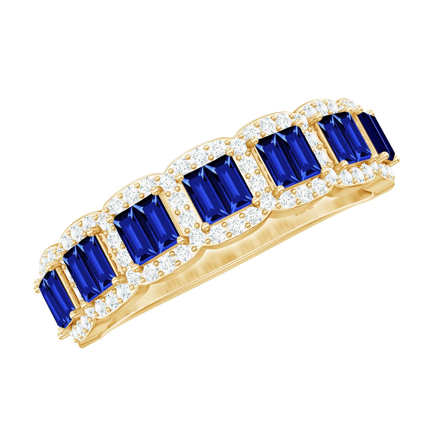 Certified Lab Grown Blue Sapphire Eternity Wedding Band with Diamond