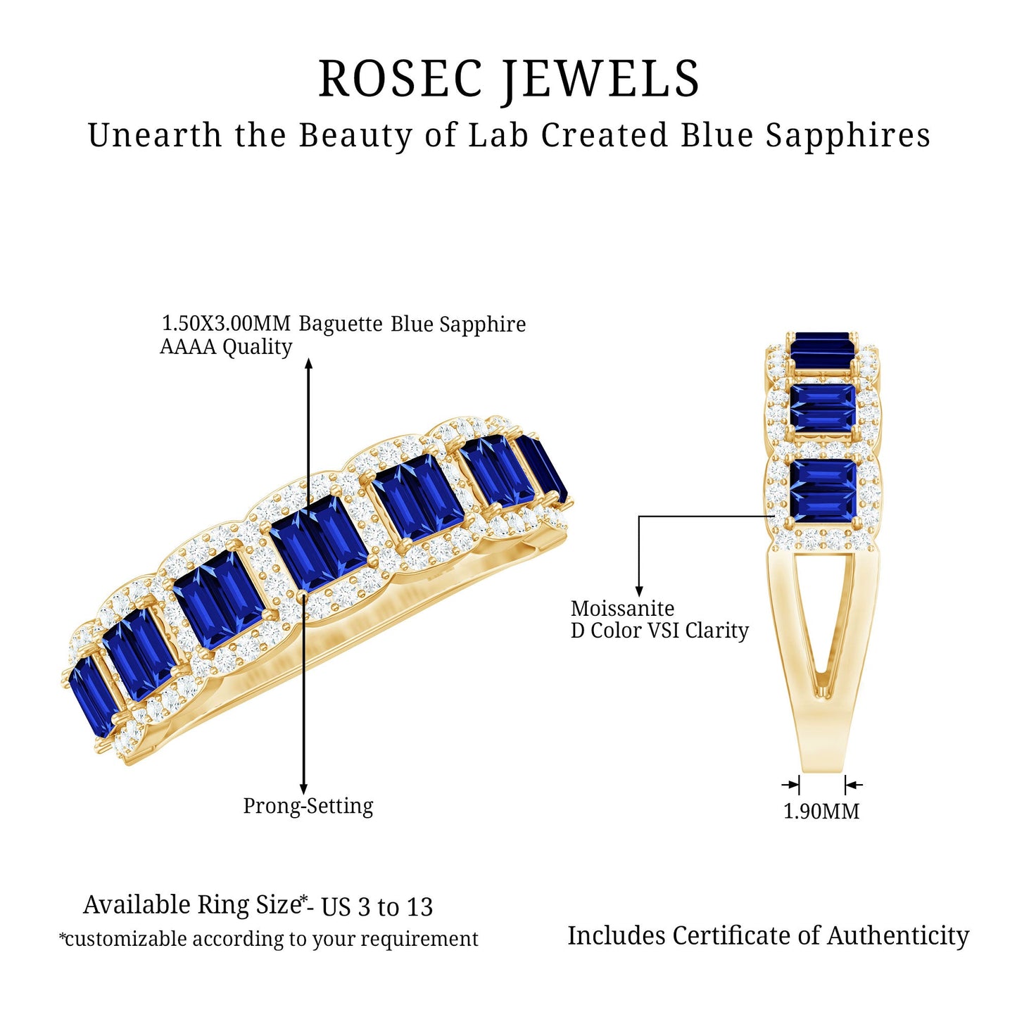 Certified Lab Grown Blue Sapphire Eternity Wedding Band with Diamond