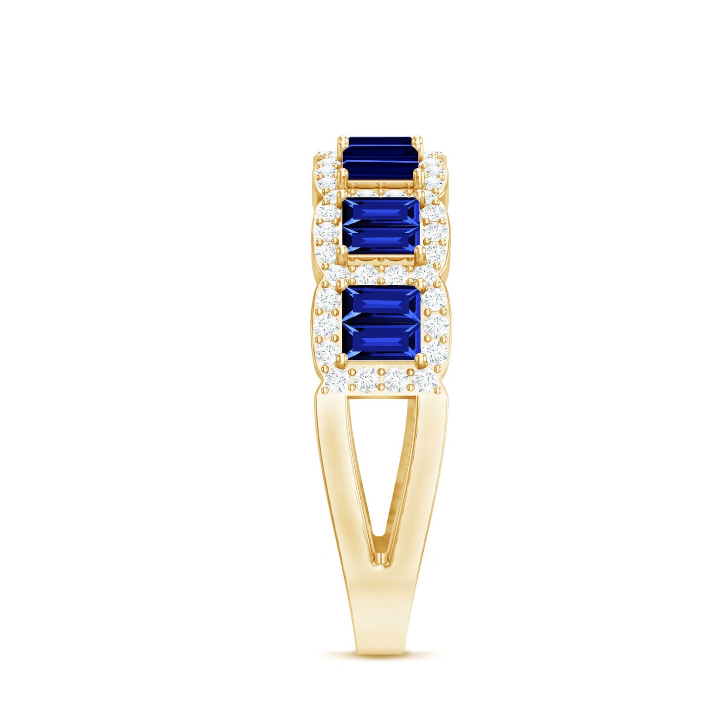 Certified Lab Grown Blue Sapphire Eternity Wedding Band with Diamond