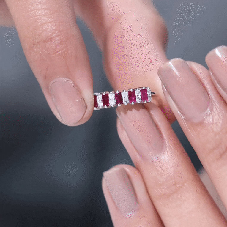 Minimalist Lab Created Ruby and Diamond Cluster Promise Ring