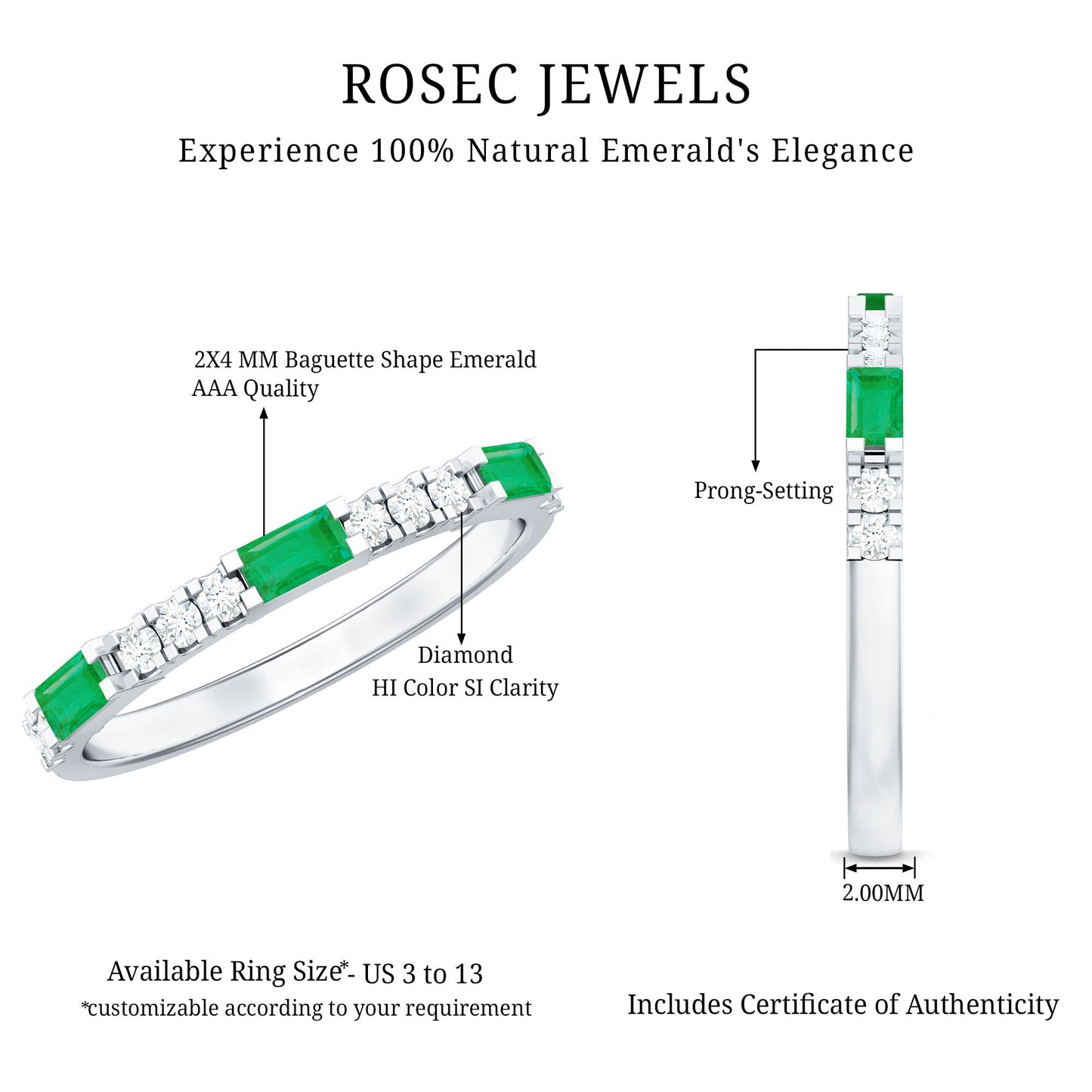 Stackable Green Emerald and Diamond Ring in Prong Setting