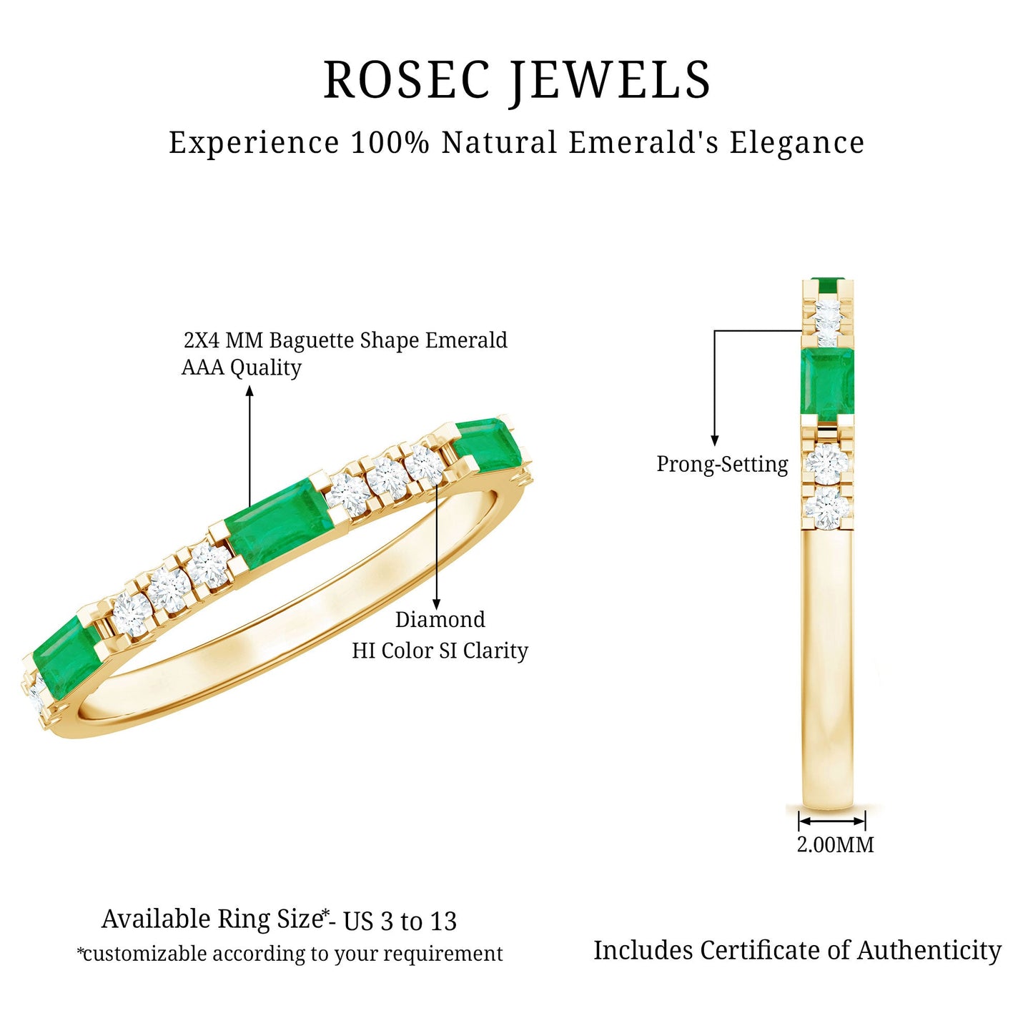 Stackable Green Emerald and Diamond Ring in Prong Setting